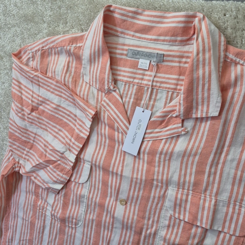 Outerknown Backyard Shirt Mens 2XL Orange Stripe Hemp Lightweight Outdoor Camp
